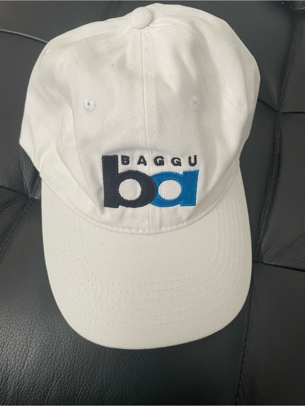 White Embroidered BAGGU San Francisco BART Baseball Hat
